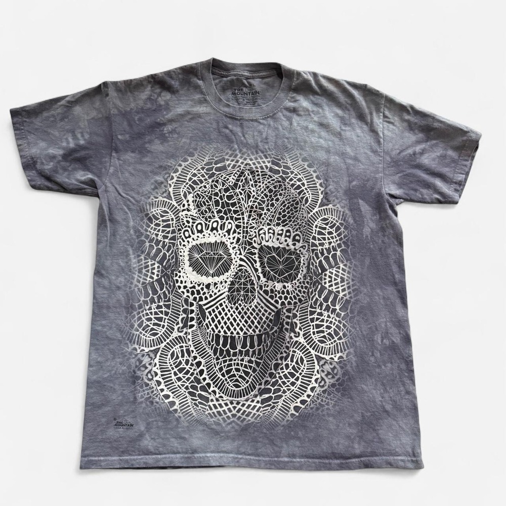 The Mountain gray tie dye geometric skull mandala tee size L